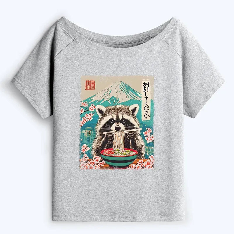 Retro Japanese Art Raccoon T-Shirt on Sale