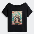 Retro Japanese Art Raccoon T-Shirt on Sale