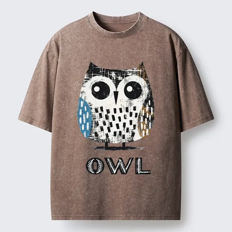 Washed Owl T-Shirt for Daily Wear