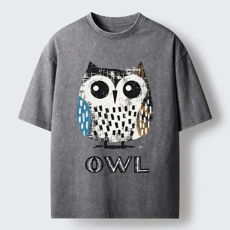 Washed Owl T-Shirt for Daily Wear