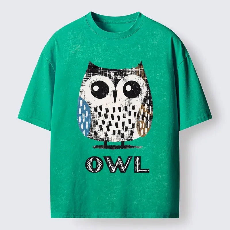 Washed Owl T-Shirt for Daily Wear
