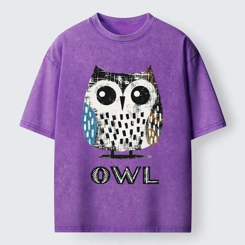 Washed Owl T-Shirt for Daily Wear