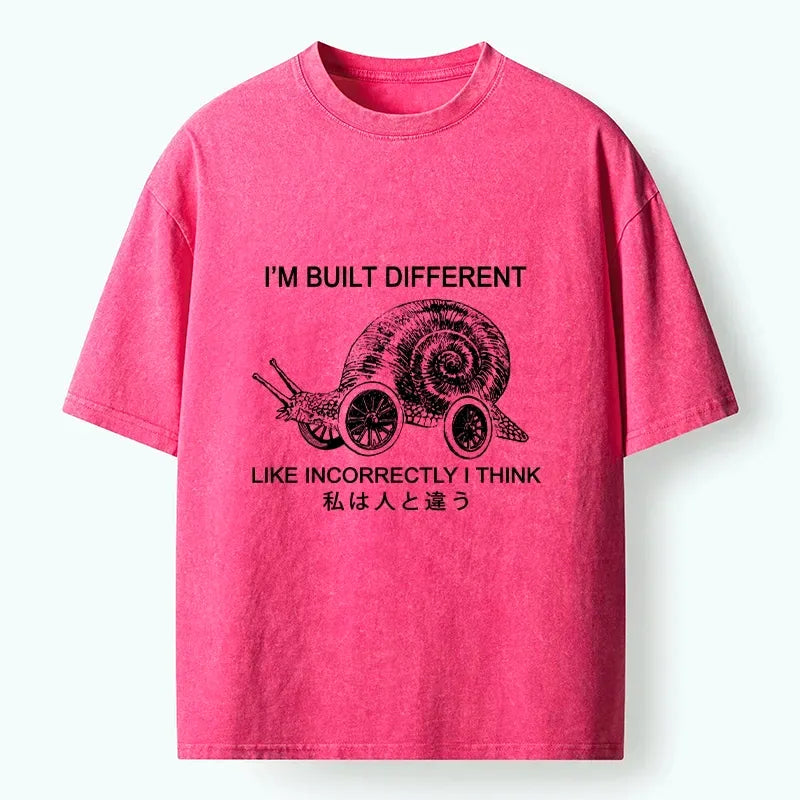 Kyoto-Lion Snail Built Different With Wheels Joke Washed T-Shirt