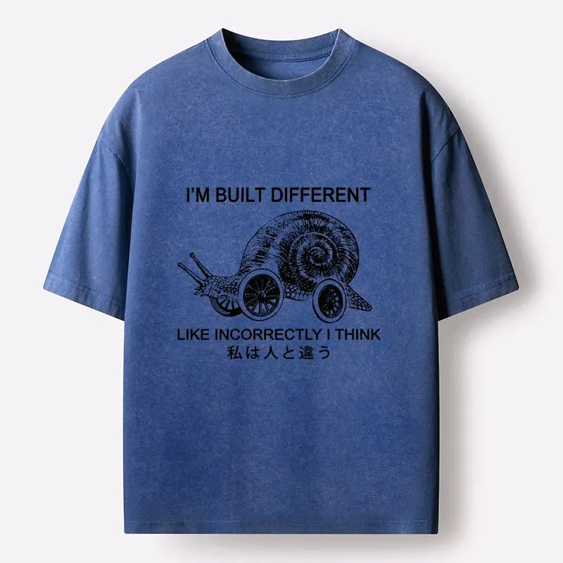 Kyoto-Lion Snail Built Different With Wheels Joke Washed T-Shirt