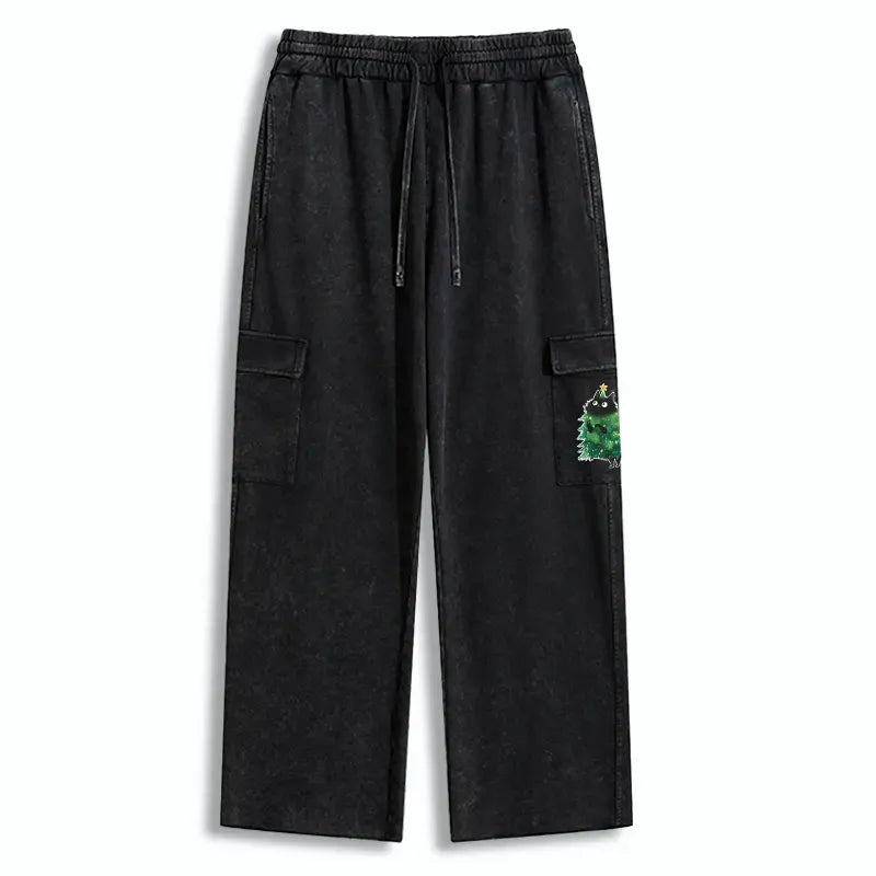 Kyoto-Lion Christmas Tree Cat Japan Washed Utility Sweatpants