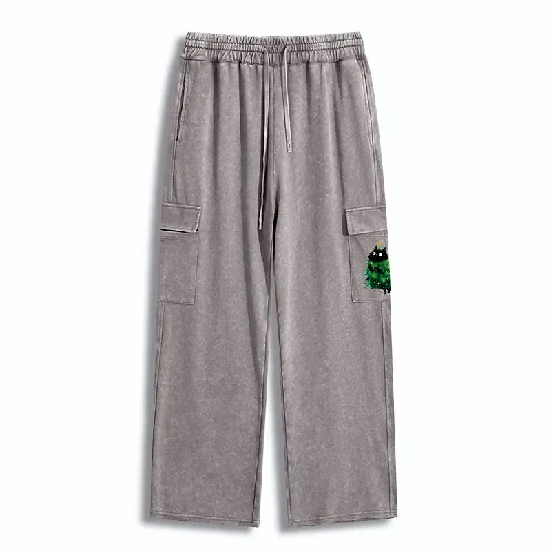 Kyoto-Lion Christmas Tree Cat Japan Washed Utility Sweatpants