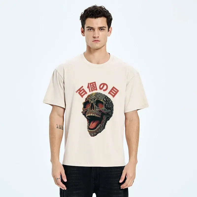 japanese many eyes washed skull t-shirt for summer