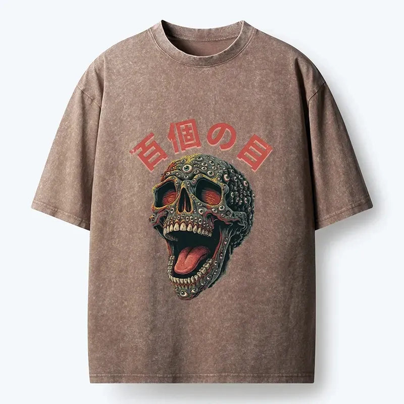 japanese many eyes washed skull t-shirt for summer