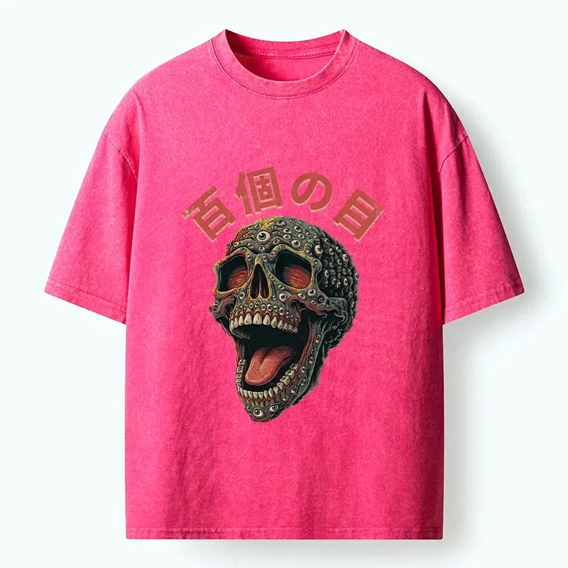 japanese many eyes washed skull t-shirt for summer