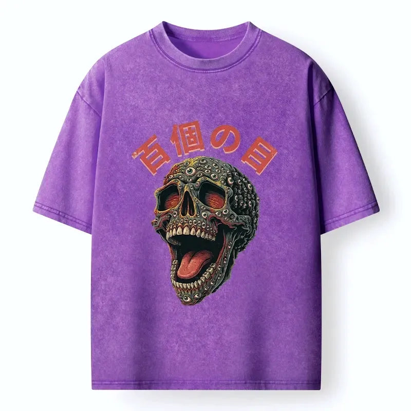 japanese many eyes washed skull t-shirt for summer