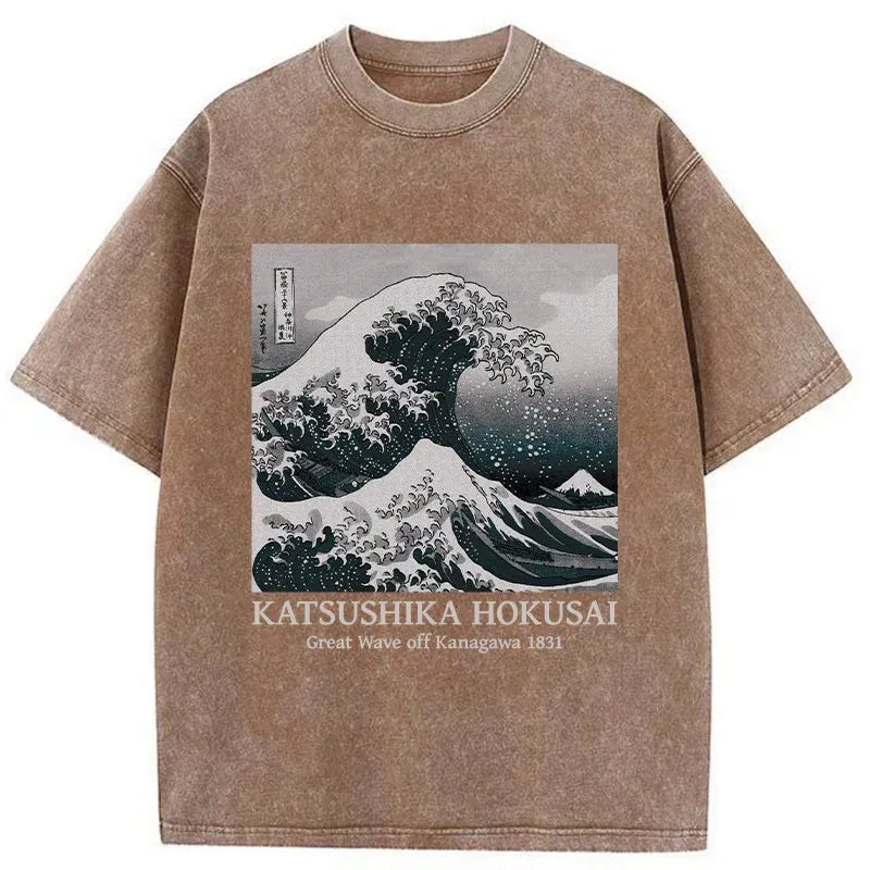Japanese Ukiyoe Washed T-Shirt for Streetwear