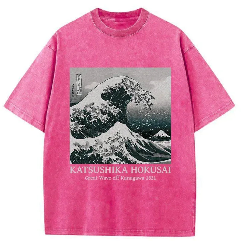 Japanese Ukiyoe Washed T-Shirt for Streetwear