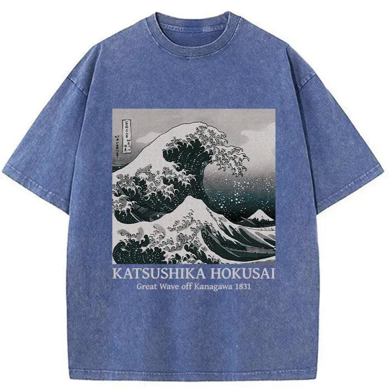 Japanese Ukiyoe Washed T-Shirt for Streetwear