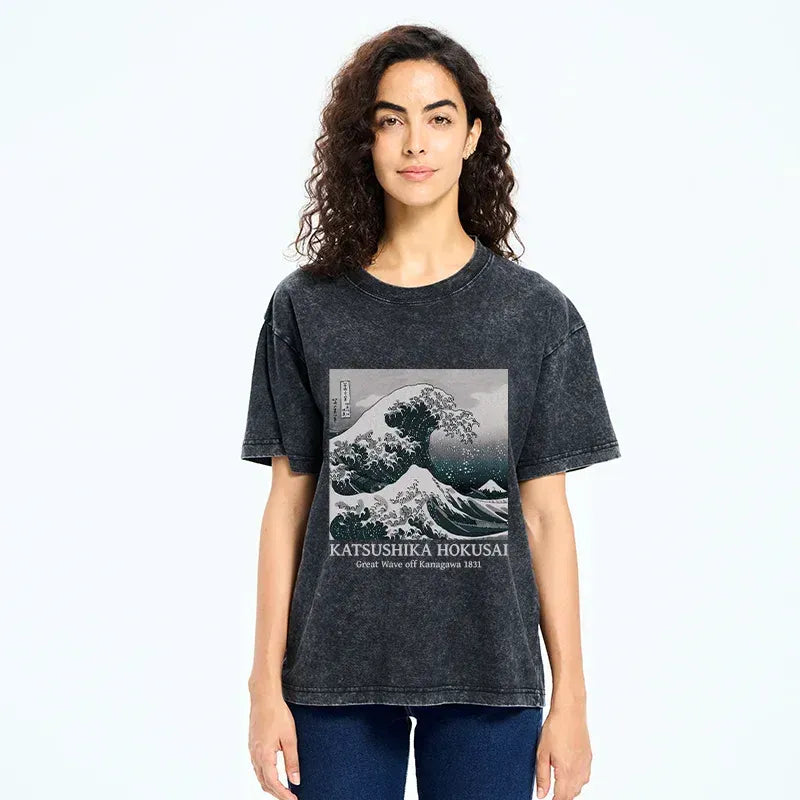 Japanese Ukiyoe Washed T-Shirt for Streetwear