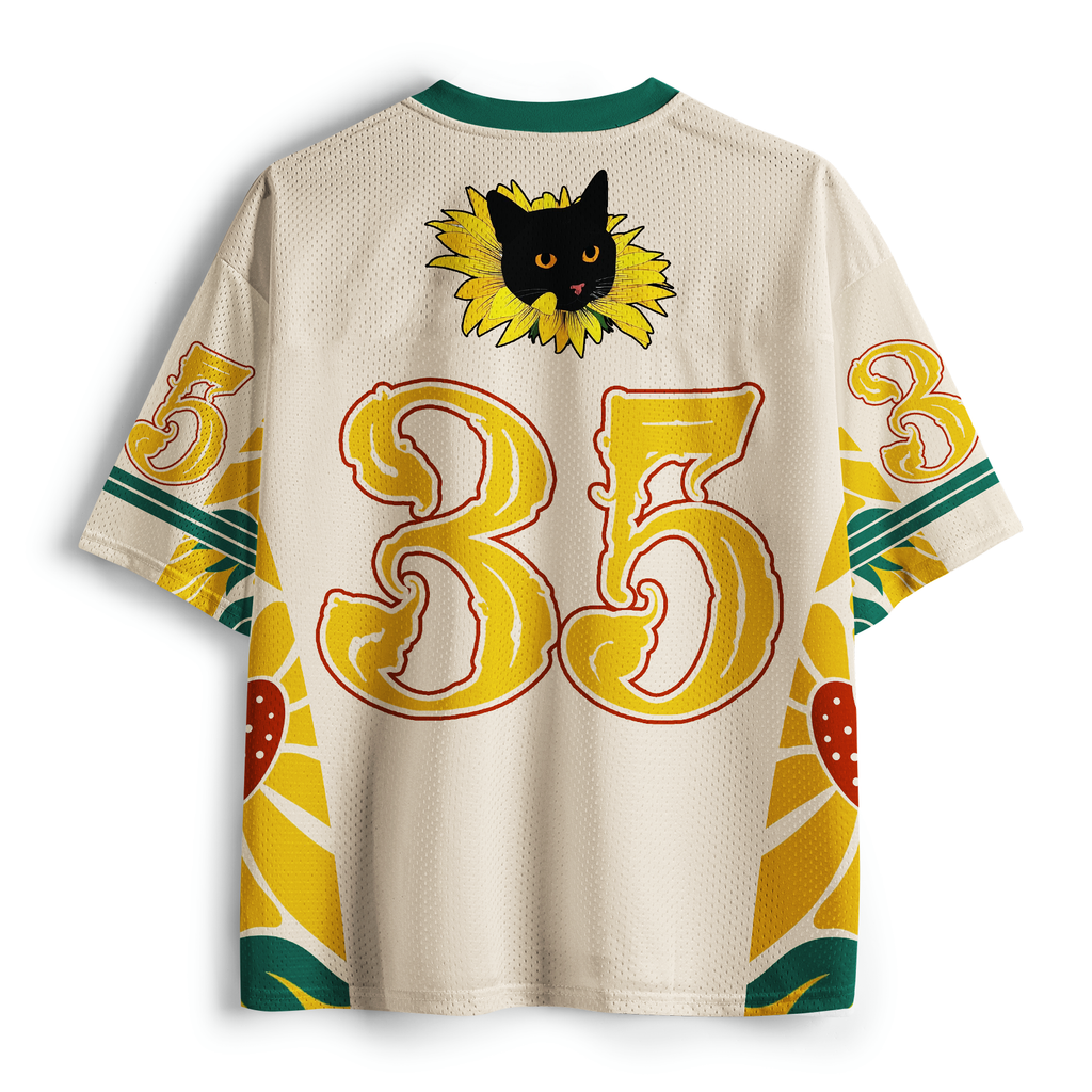 Kyoto-Lion Black Cat & Sunflowers Mesh Jersey