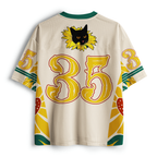 Kyoto-Lion Black Cat & Sunflowers Mesh Jersey