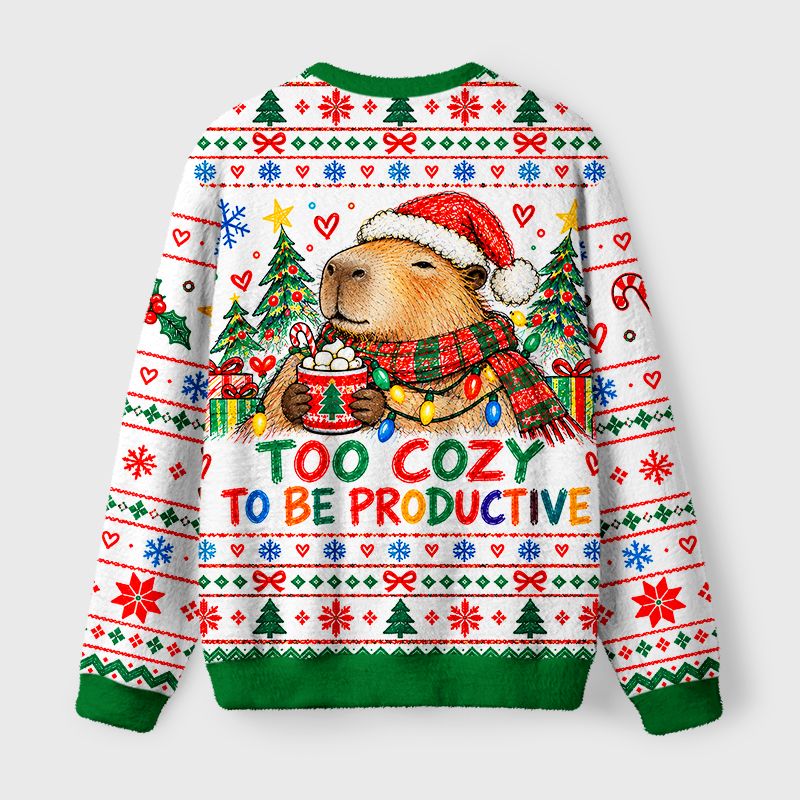 Kyoto-Lion Capybara Cozy Vibe Fuzzy Christmas Ugly Sweatshirt