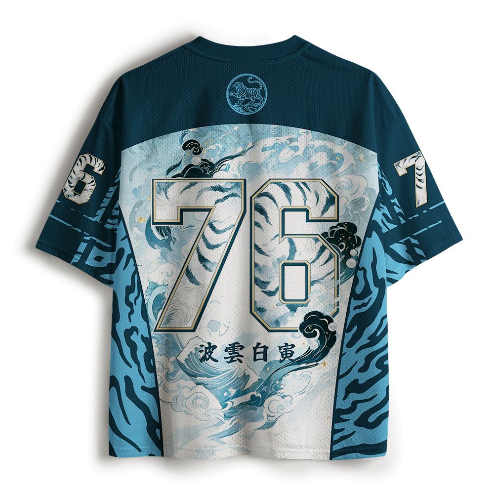 Kyoto-Lion Blue Cloud White Tiger Wave Mesh Jersey