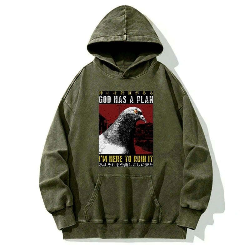 Japanese Retro Washed Hoodie for Streetwear
