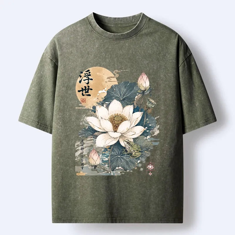 Kyoto-Lion Ukiyo Lotus Frog Washed T-Shirt