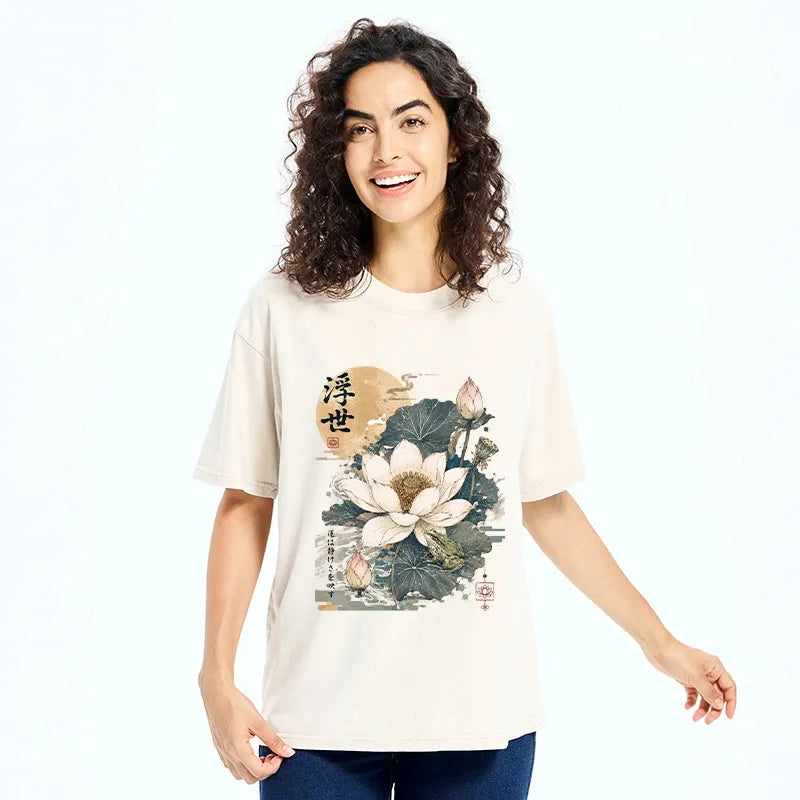 Kyoto-Lion Ukiyo Lotus Frog Washed T-Shirt