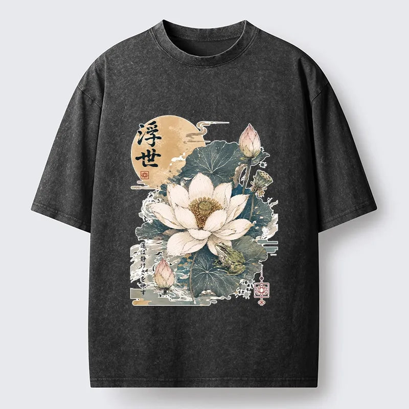Kyoto-Lion Ukiyo Lotus Frog Washed T-Shirt