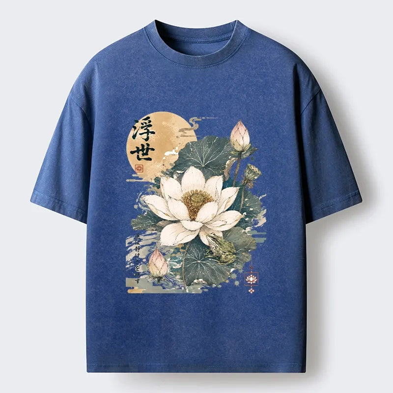 Kyoto-Lion Ukiyo Lotus Frog Washed T-Shirt