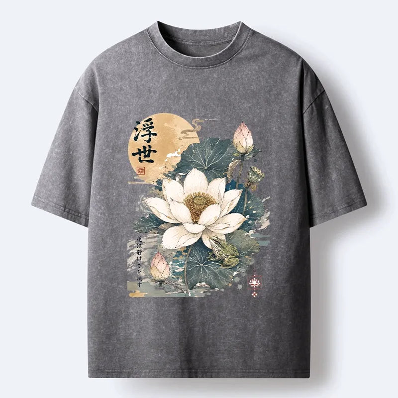Kyoto-Lion Ukiyo Lotus Frog Washed T-Shirt