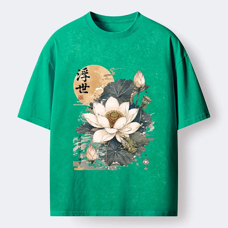 Kyoto-Lion Ukiyo Lotus Frog Washed T-Shirt
