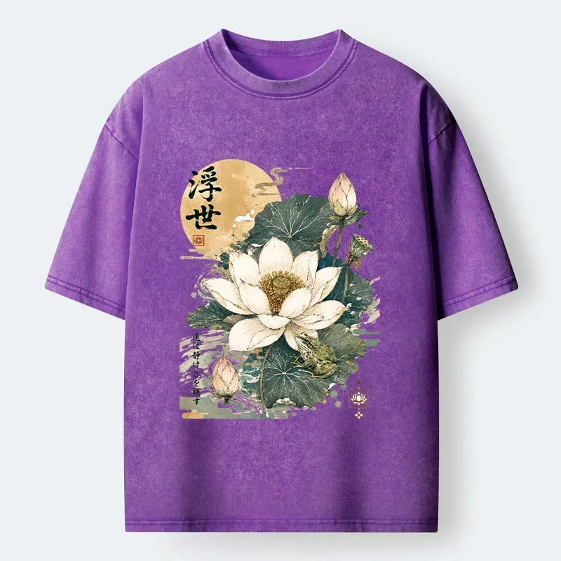 Kyoto-Lion Ukiyo Lotus Frog Washed T-Shirt