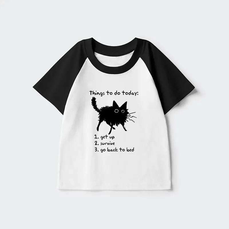 Kyoto-Lion Lazy Cat Survive Day Funny Meme Kids Raglan T-shirt