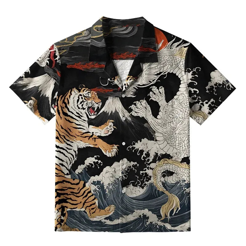 Kyoto-Lion Fight Between Dragon And Tiger Aloha Hawaiian Shirt