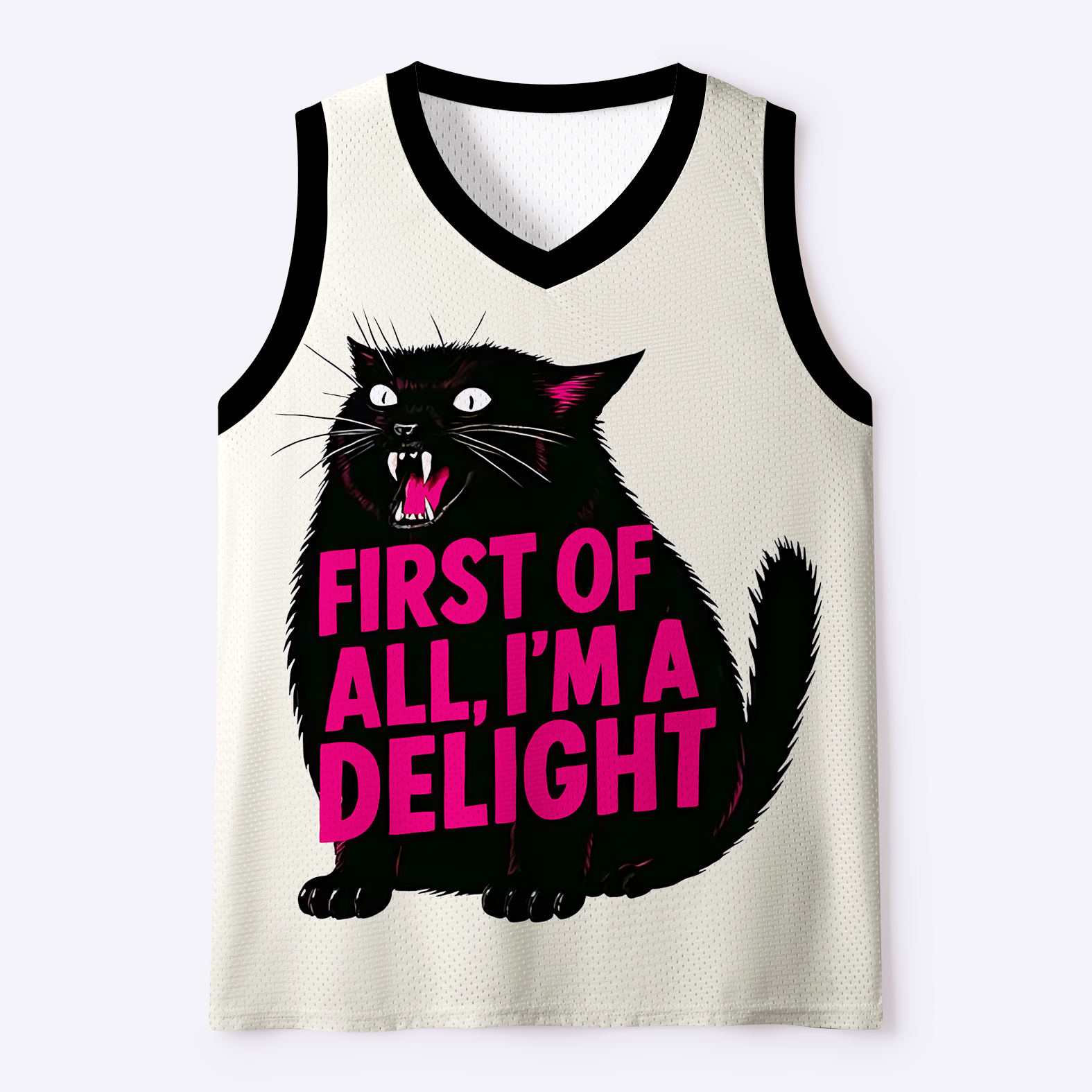 Kyoto-Lion Delightful Chaos: Black Cat Mesh Tank Top