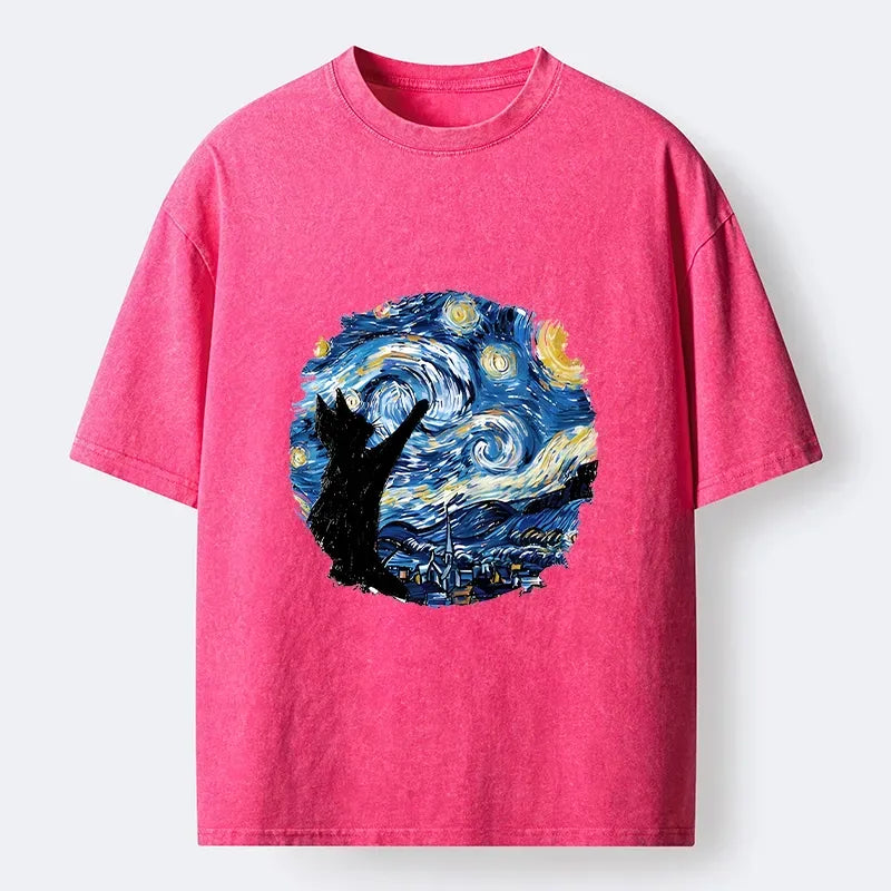 Trendy Black Cat Ukiyo-e T-Shirt for Gift Idea