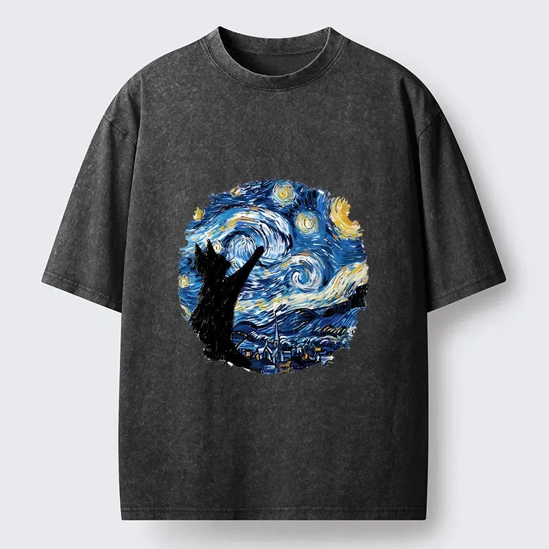 Trendy Black Cat Ukiyo-e T-Shirt for Gift Idea