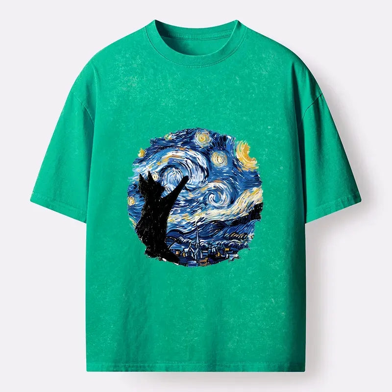 Trendy Black Cat Ukiyo-e T-Shirt for Gift Idea