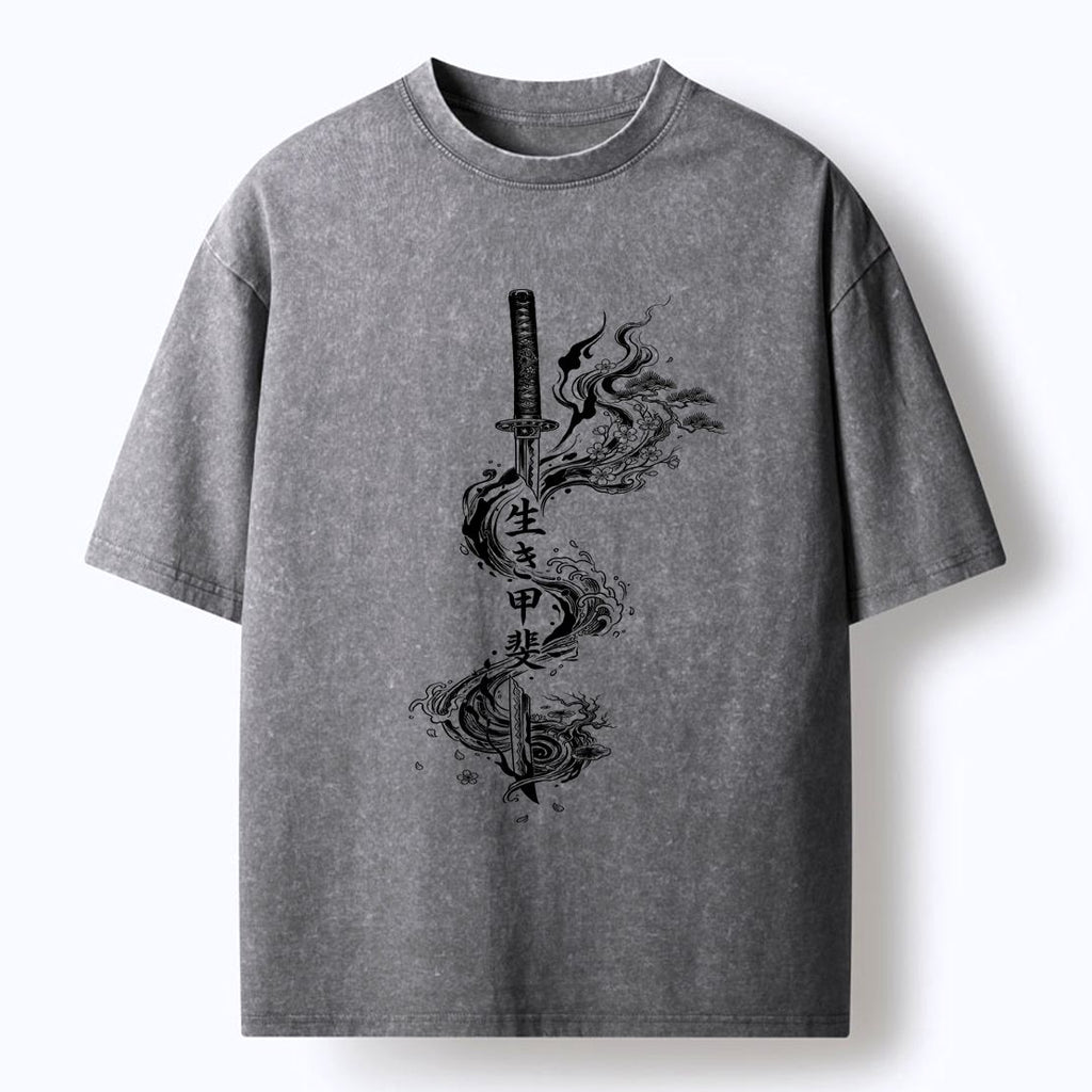 Funny Kanji Washed T-Shirt for Daily Wear