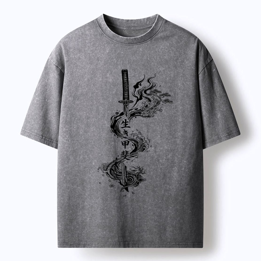 Funny Kanji Washed T-Shirt for Daily Wear