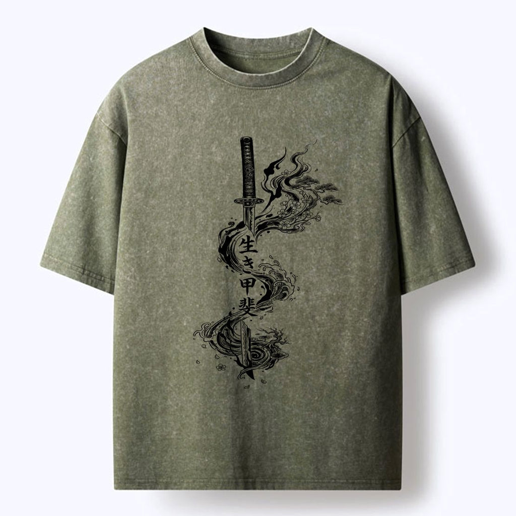 Funny Kanji Washed T-Shirt for Daily Wear