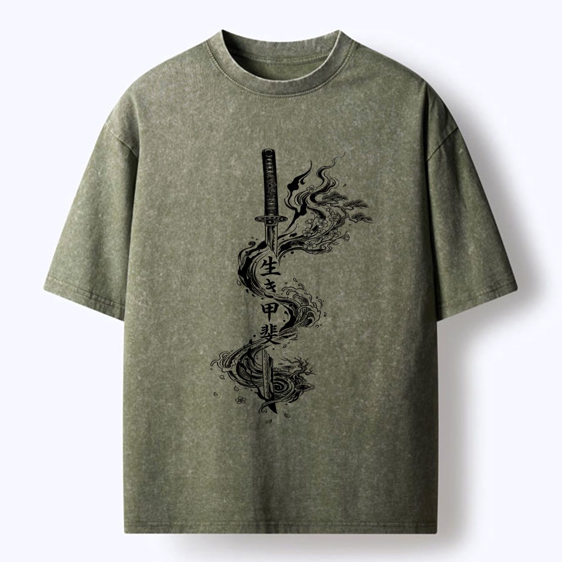Funny Kanji Washed T-Shirt for Daily Wear