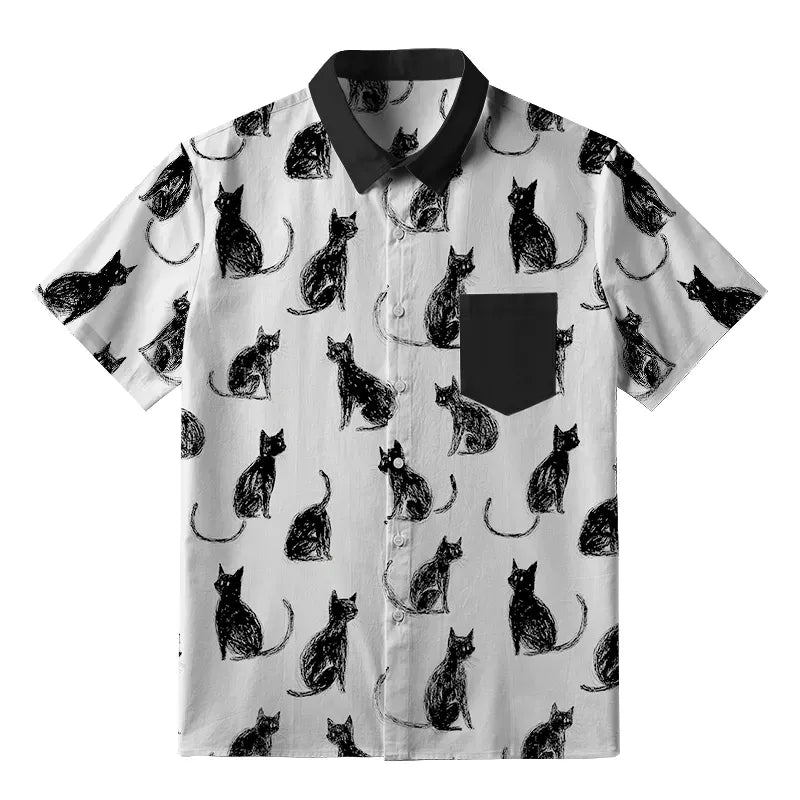 Japanese Black Cat Button-up Shirt