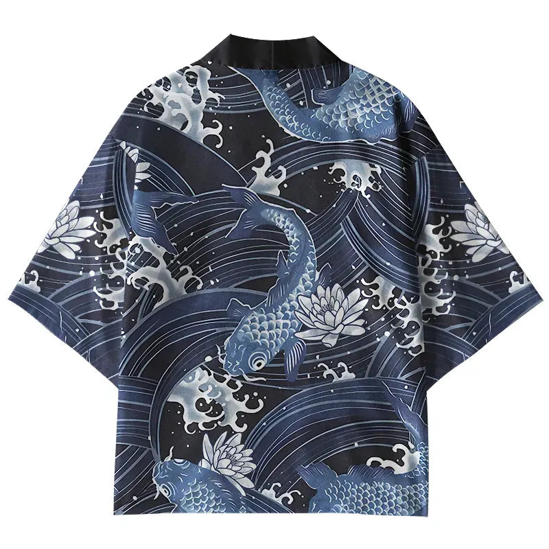 Japanese kimono cardigan with blue koi