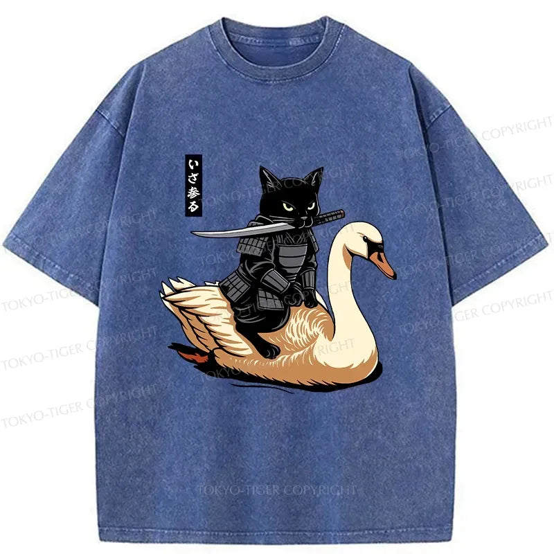 black cat riding goose tee