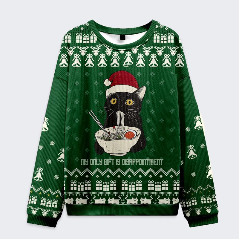 Kyoto-Lion The Cat Eating Ramen: Its Only Gift Is Disappointment Christmas Ugly Sweatshirt