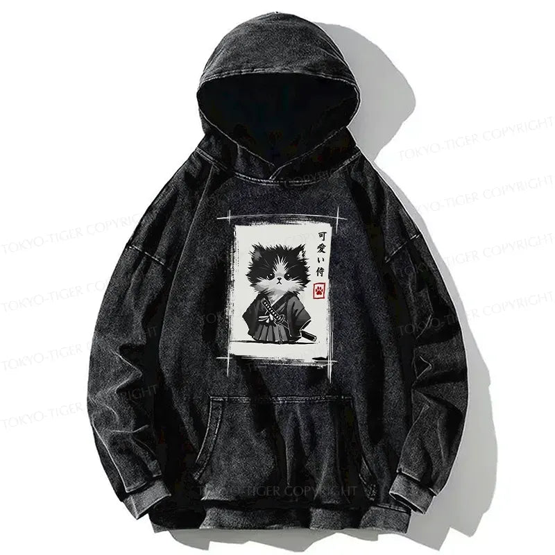 Kyoto-Lion Kitten Samurai Washed Hoodie