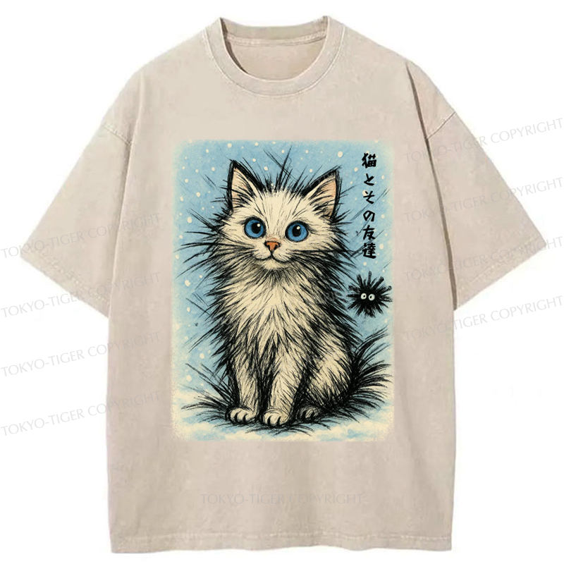 Kyoto-Lion The Kitten And Its Furball Friend Washed T-Shirt
