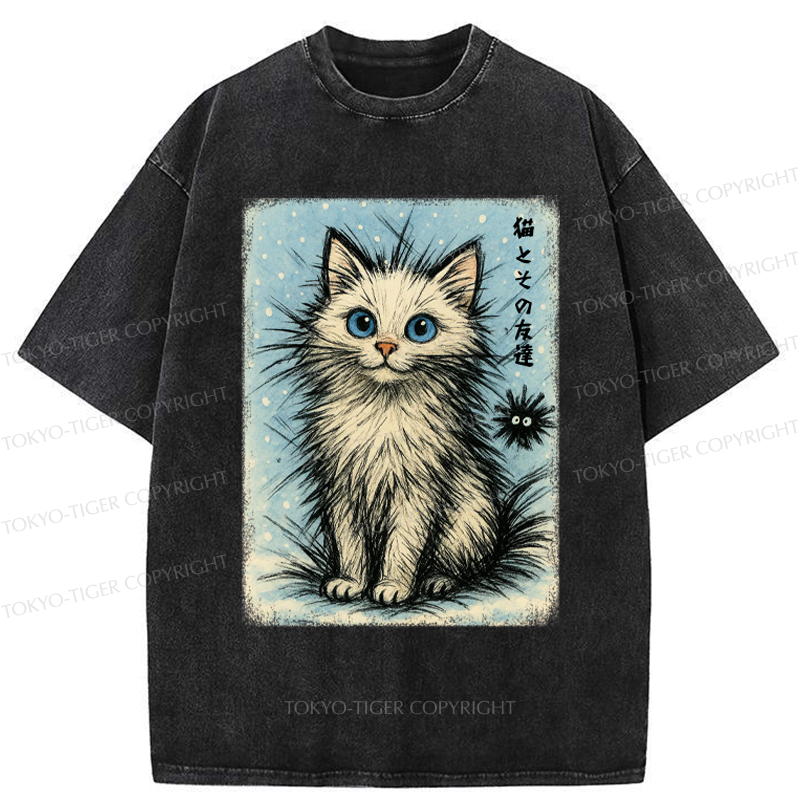 Kyoto-Lion The Kitten And Its Furball Friend Washed T-Shirt