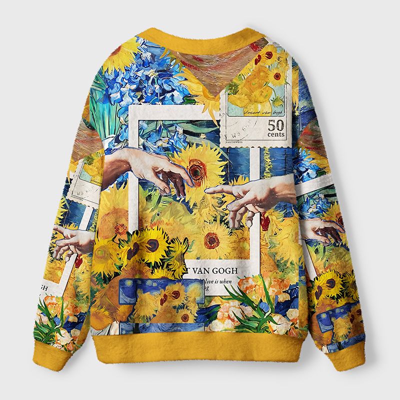 Kyoto-Lion Touch Of Sunflowers Ugly Cardigan Sweater
