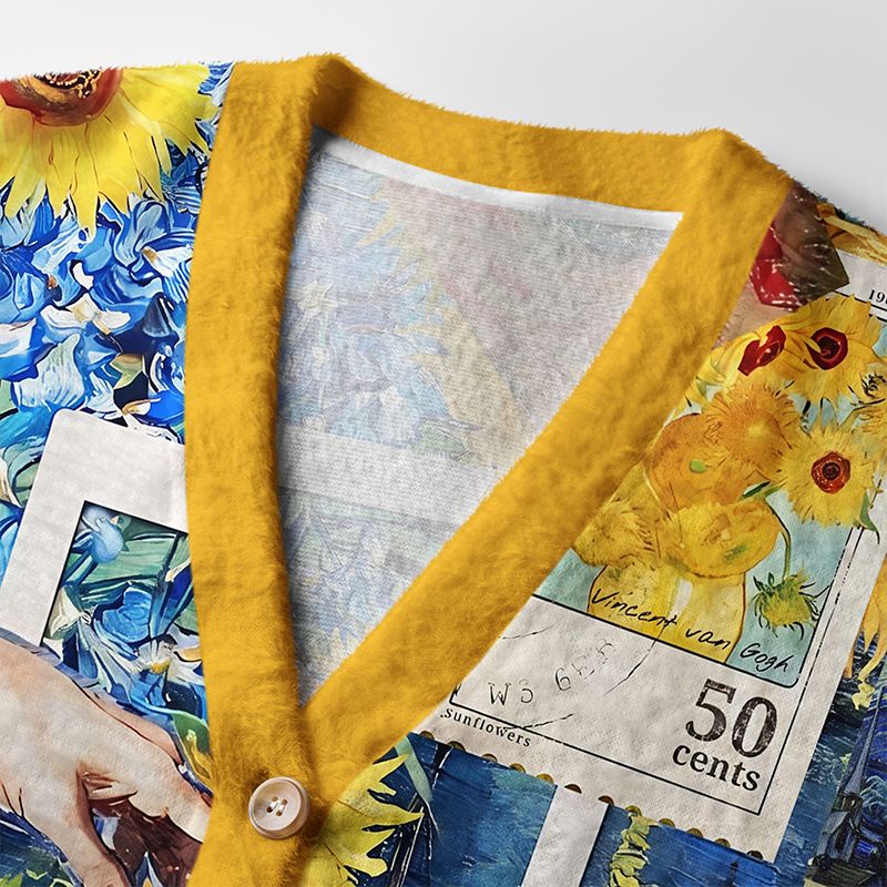 Kyoto-Lion Touch Of Sunflowers Ugly Cardigan Sweater