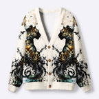 Kyoto-Lion Golden Tiger And Soaring Birds Ugly Cardigan Sweater